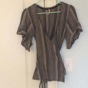 Free people stripe tie top ruffle sleeves